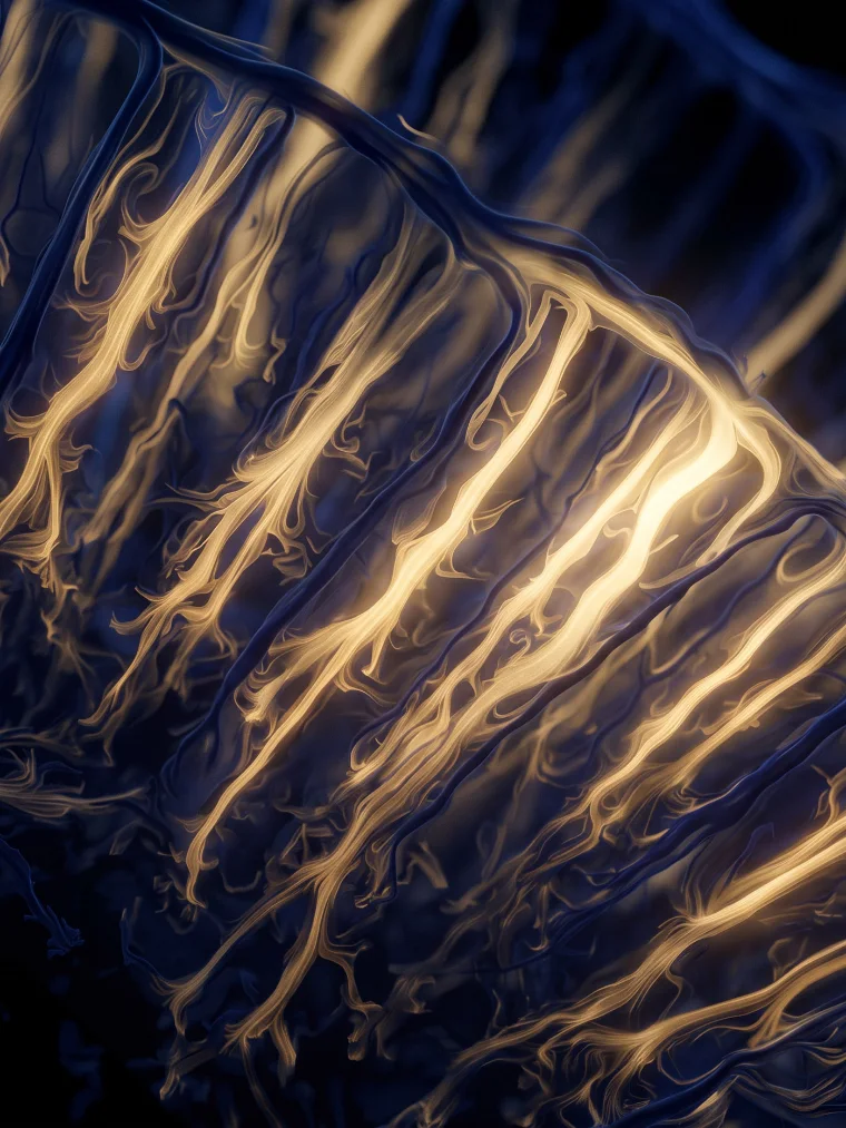 Gold vascular filament network on navy